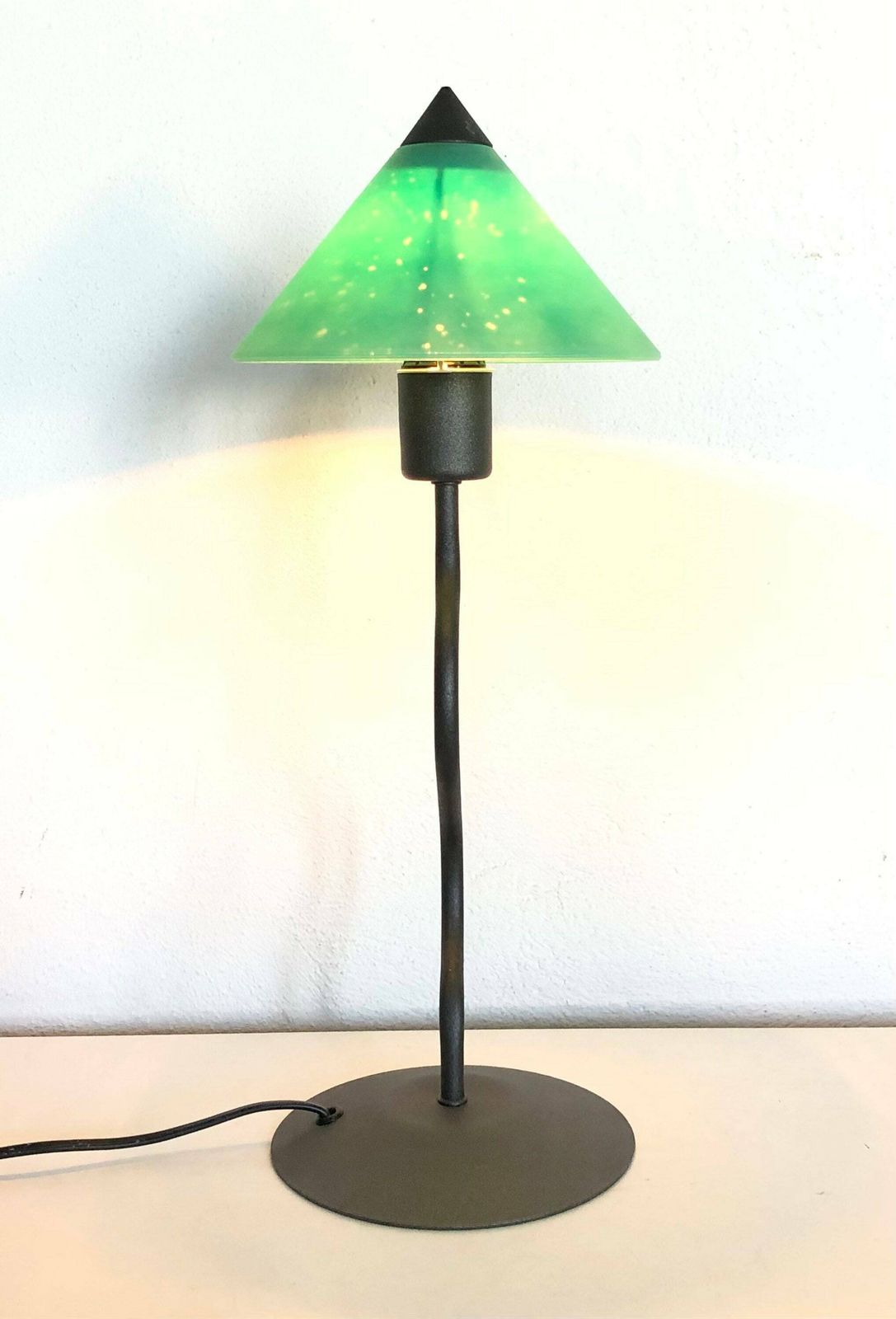 Danish Postmodern Table Lamp In Organic Shaped Swaying Metal Base And Pointy Green Glass Shade   Design From E.S. Horn photo 234.0