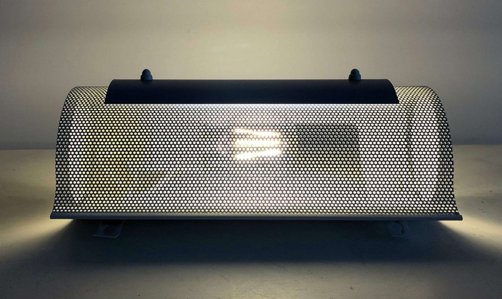 Danish Horn Design Large Minimalist Postmodern Wall Lamp In Perforated Metal With Blue Detail photo Lighting