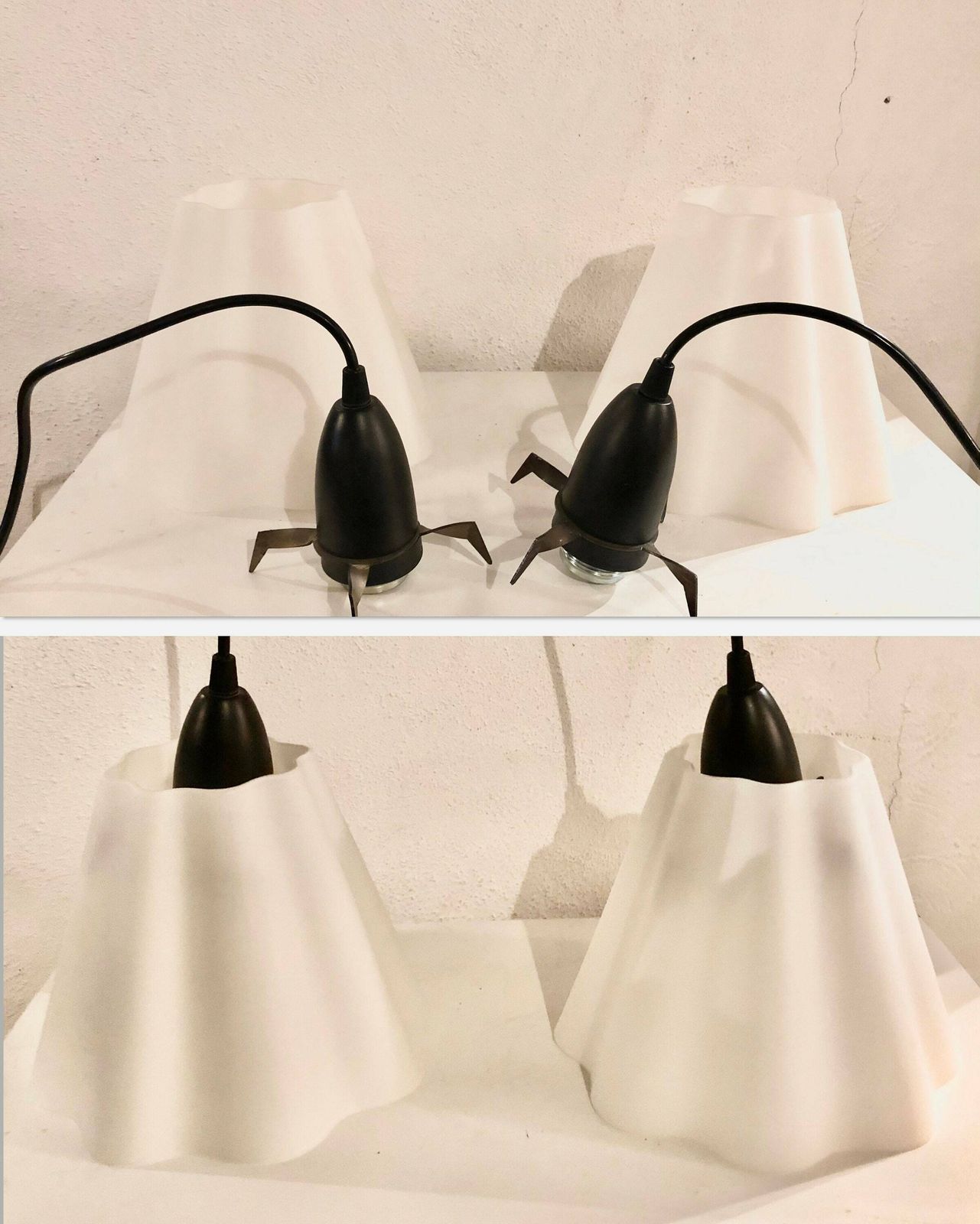 Pair Of Postmodern Italian Ceiling Lamps In White Glass   Design By Fabbian photo buy