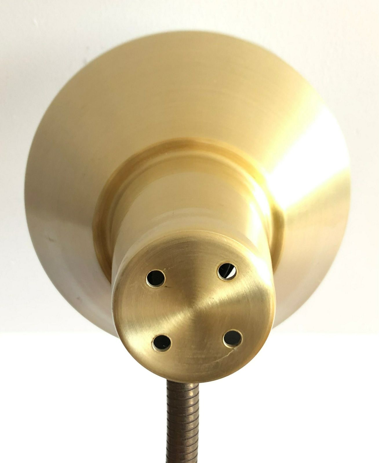 Vintage Classic Table Lamp In Cool Design With Golden Shade, Flexible Brass Neck And Patinated Black Metal Base photo vinterior