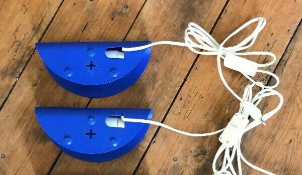 Pair Of Danish Minimalist Vintage Halfmoon Wall Lamps In Blue Painted Metal   Design By Nordlux photo 196.0