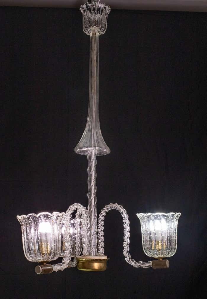 Elegant Ercole Barovier Art Deco Chandelier, "Bullicante" Glass Murano, 1940s photo furniture