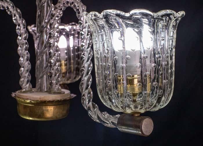 Elegant Ercole Barovier Art Deco Chandelier, "Bullicante" Glass Murano, 1940s photo buy