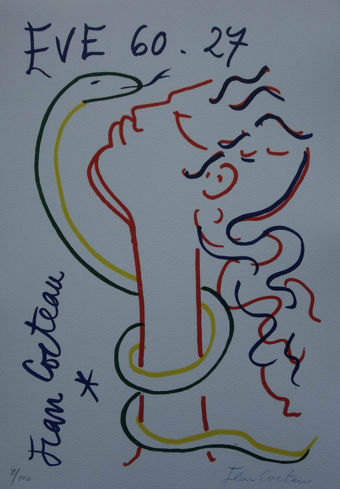 Rare Beautiful Limited Illustration Print   Portrait, Jean Cocteau, Signed, Numbered & Stamped