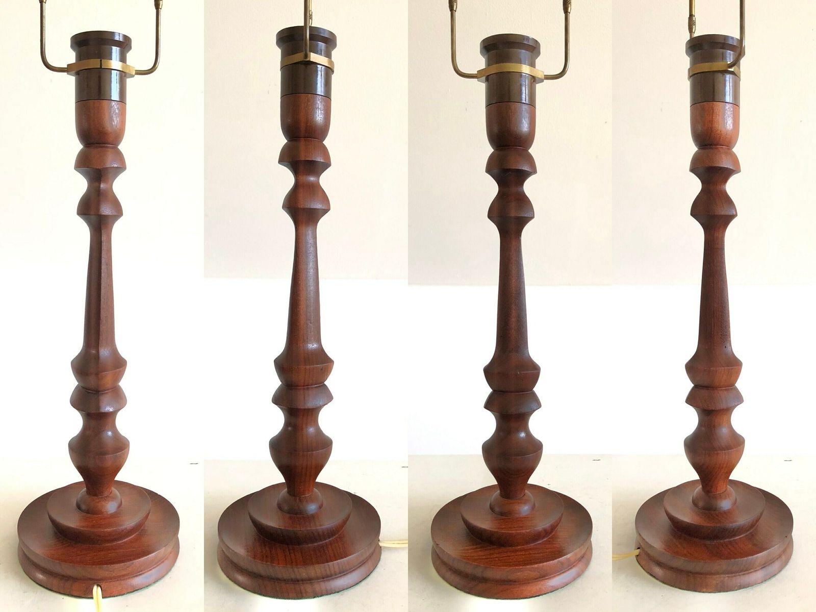 Elegant Dark Wood Danish Vintage Table Lamp In Organic Shapes With Unique Handmade Vintage Embroidered Fabric Shade photo 271.0