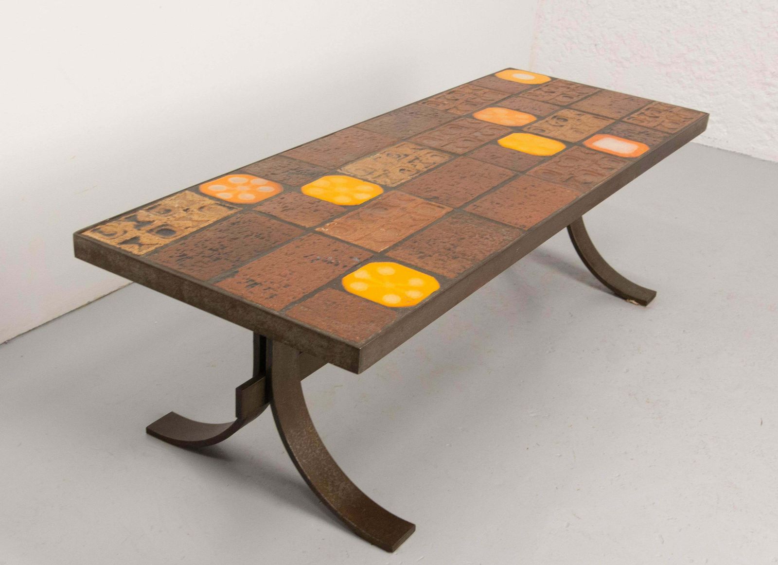 French Coffee Table With Glazed Ceramics In The St Of Roger Capron, Circa 1960 photo for sale
