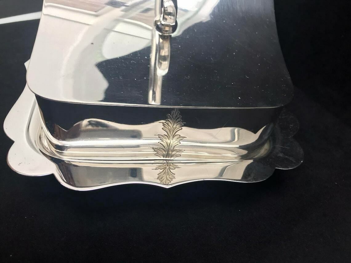 Victorian Silver Plate Cheese Dish Dome Covered Butter Large Antique 1890 Collector Wedding Gift Farmhouse Kitchen British Breakfast Holiday photo vinterior
