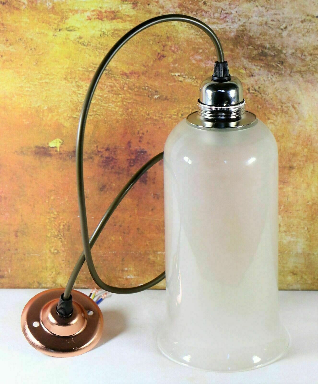 Ceiling Light Vintage French Industrial Frosted Glass Long Bell Pendant Retro Cs