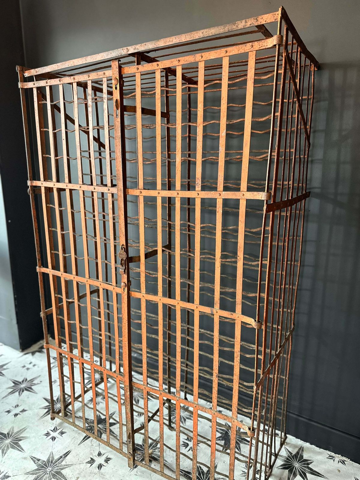 Original French Antique Wine Safe Rack — 300 Bottle Capacity, Red Patina, C.1900–1930