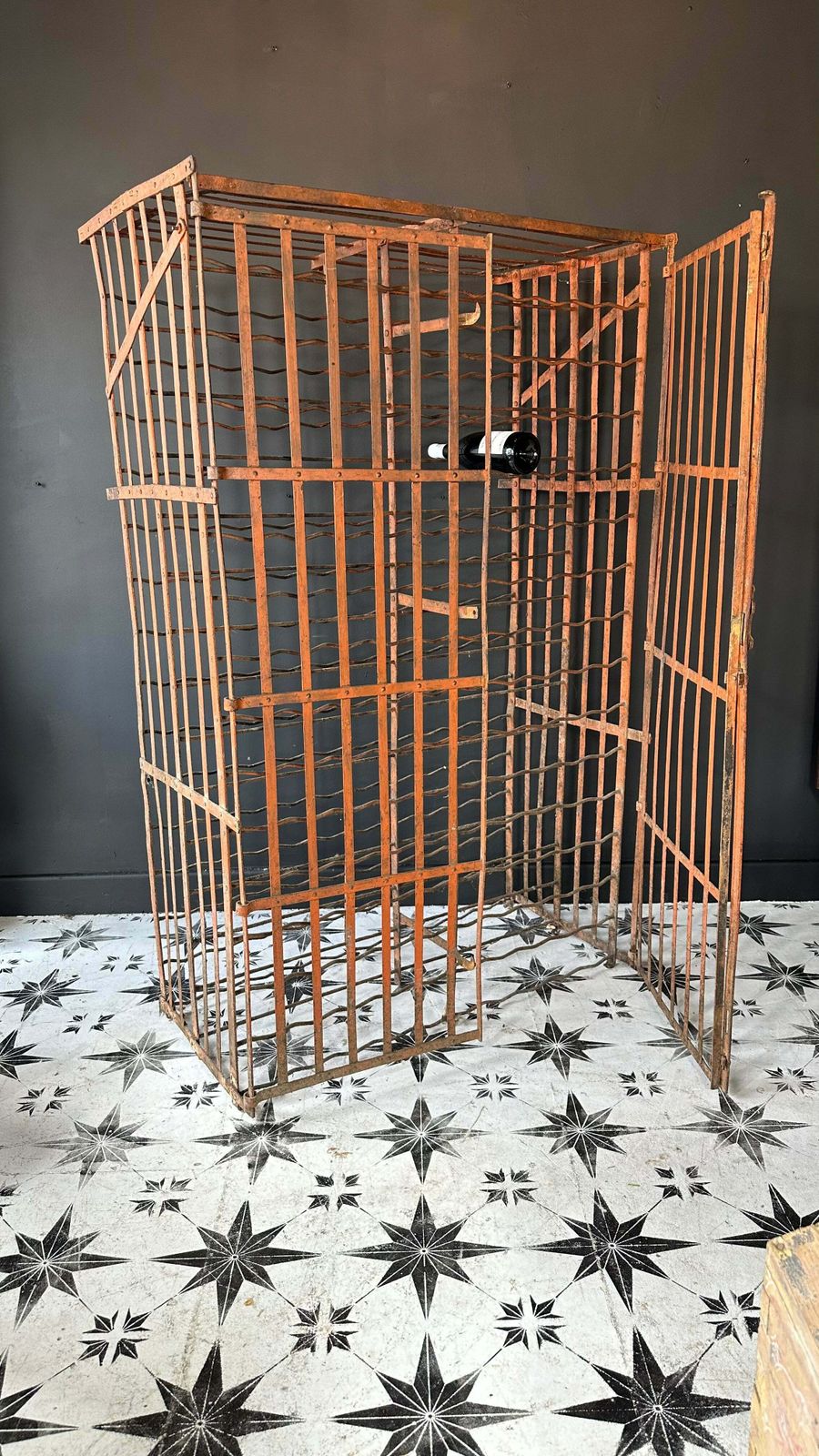 Original French Antique Wine Safe Rack — 300 Bottle Capacity, Red Patina, C.1900–1930 photo buy