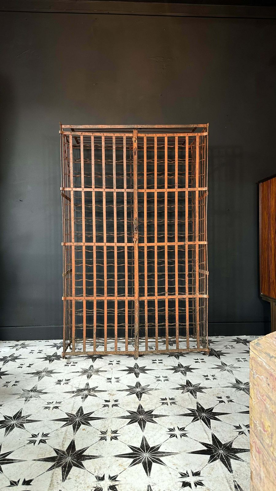 photo for sale Original French Antique Wine Safe Rack — 300 Bottle Capacity, Red Patina, C.1900–1930