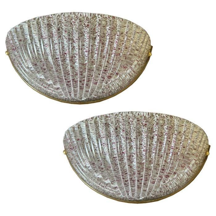 Pair Of Delicate Pink Murano Wall Sconces 1980's