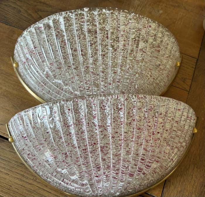 Lighting Pair Of Delicate Pink Murano Wall Sconces 1980's photo