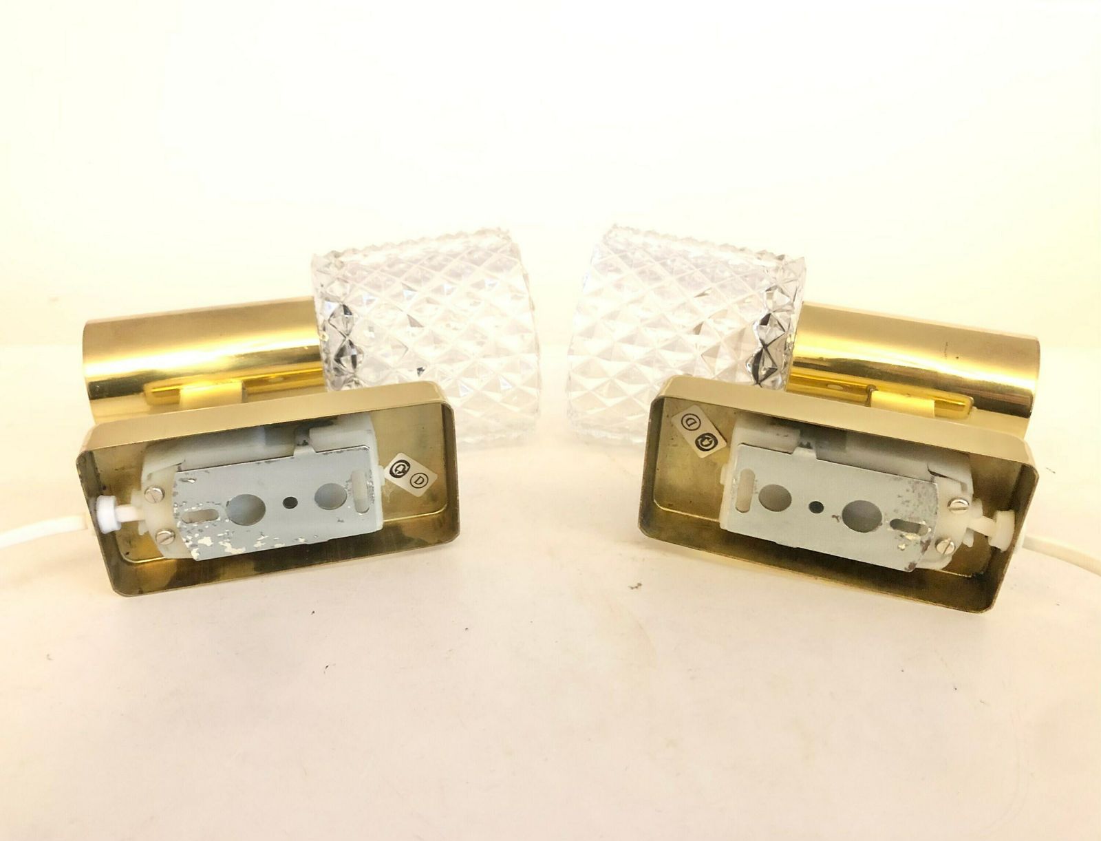 photo furniture Pair Of Elegant Danish Mid Century Brass Wall Lamps In Modernist Design With Beautiful Crystal Shades