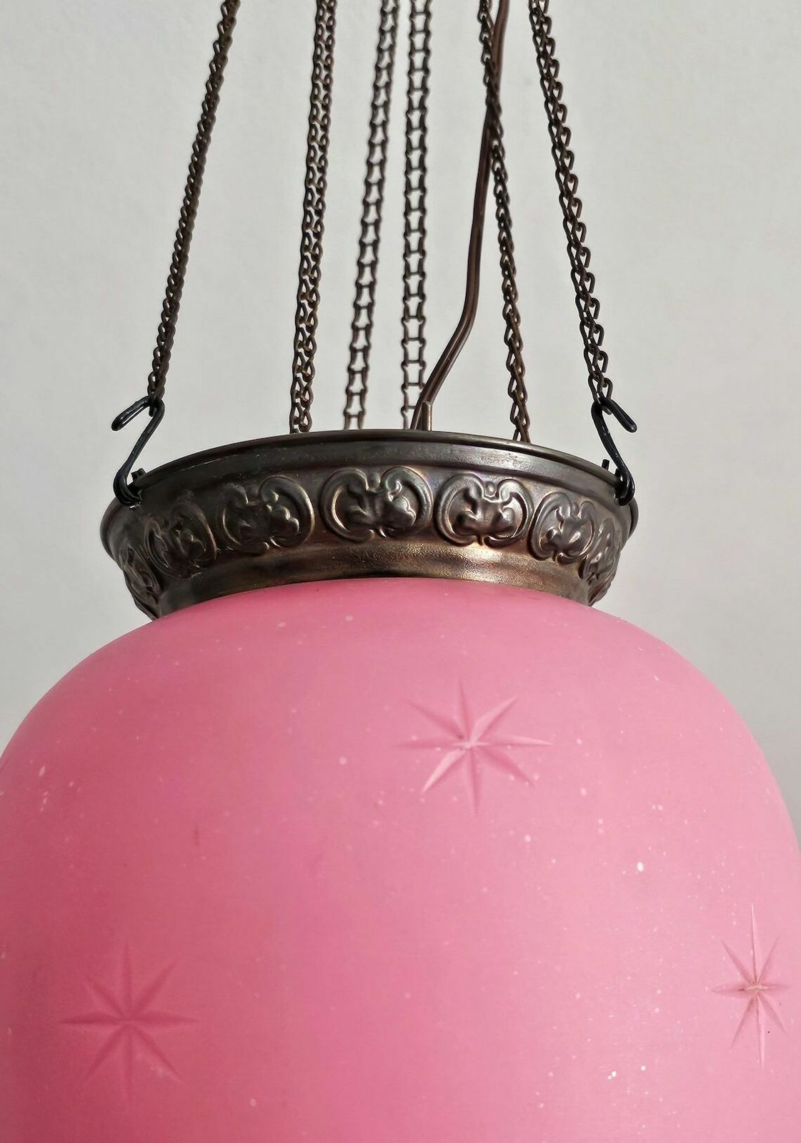 Antique Pink Glass And Brass Lantern // Made In Austria Cca. 1850s photo vintage