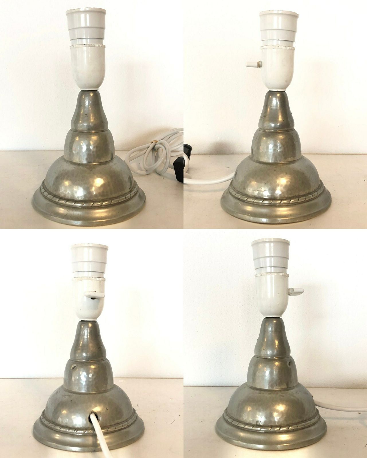 photo furniture Danish Art Deco Hammered Pewter Table Lamp In Organic Shape With Decoration And Vintage Fabric Pleated Shade   Design By Hags, Denmark