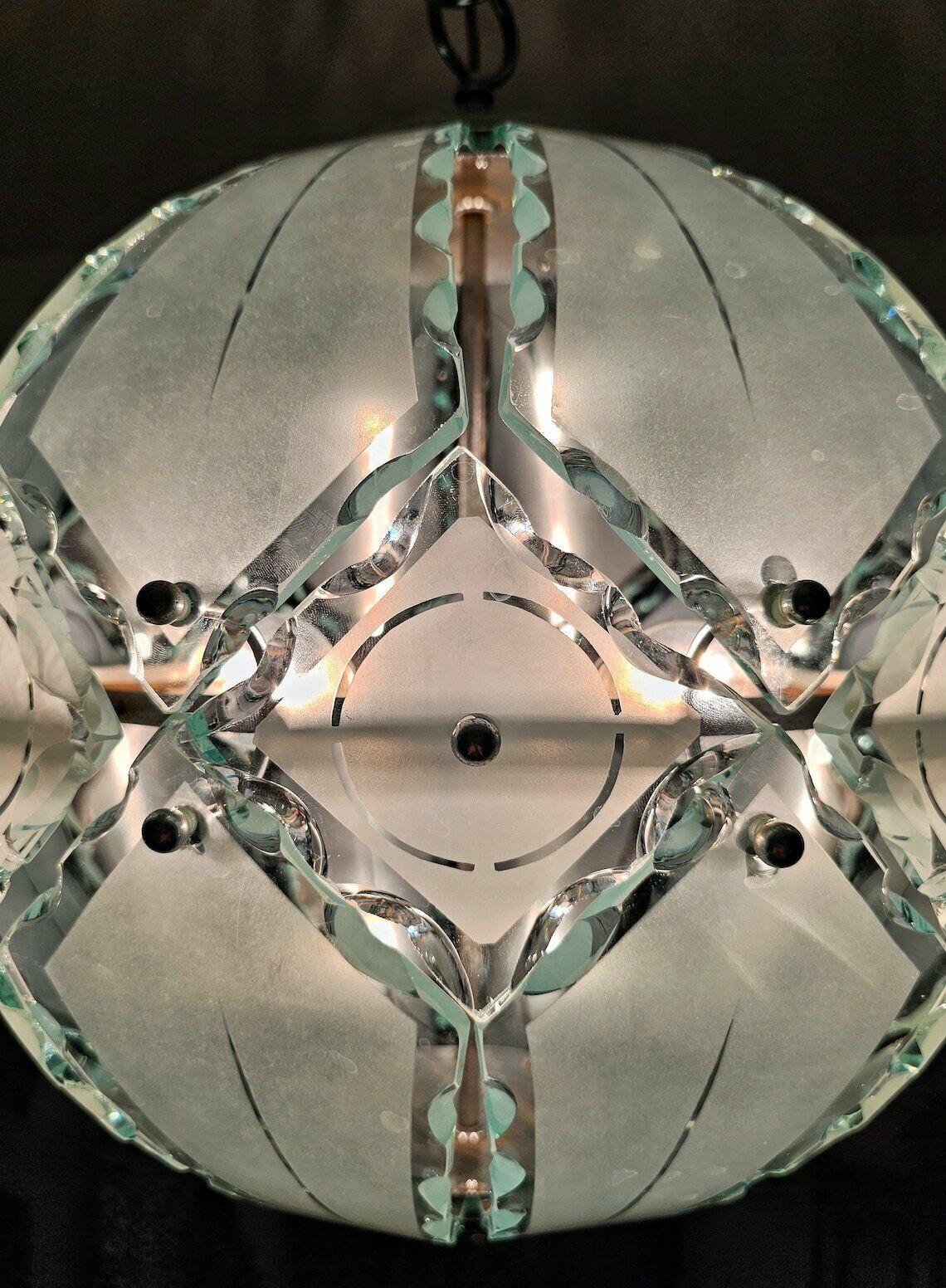 Extra Large Mid Century Modern Glass Globe Pendant By Zero Quattro And Fontana Arte // Made In Italy In 1970s photo Lighting