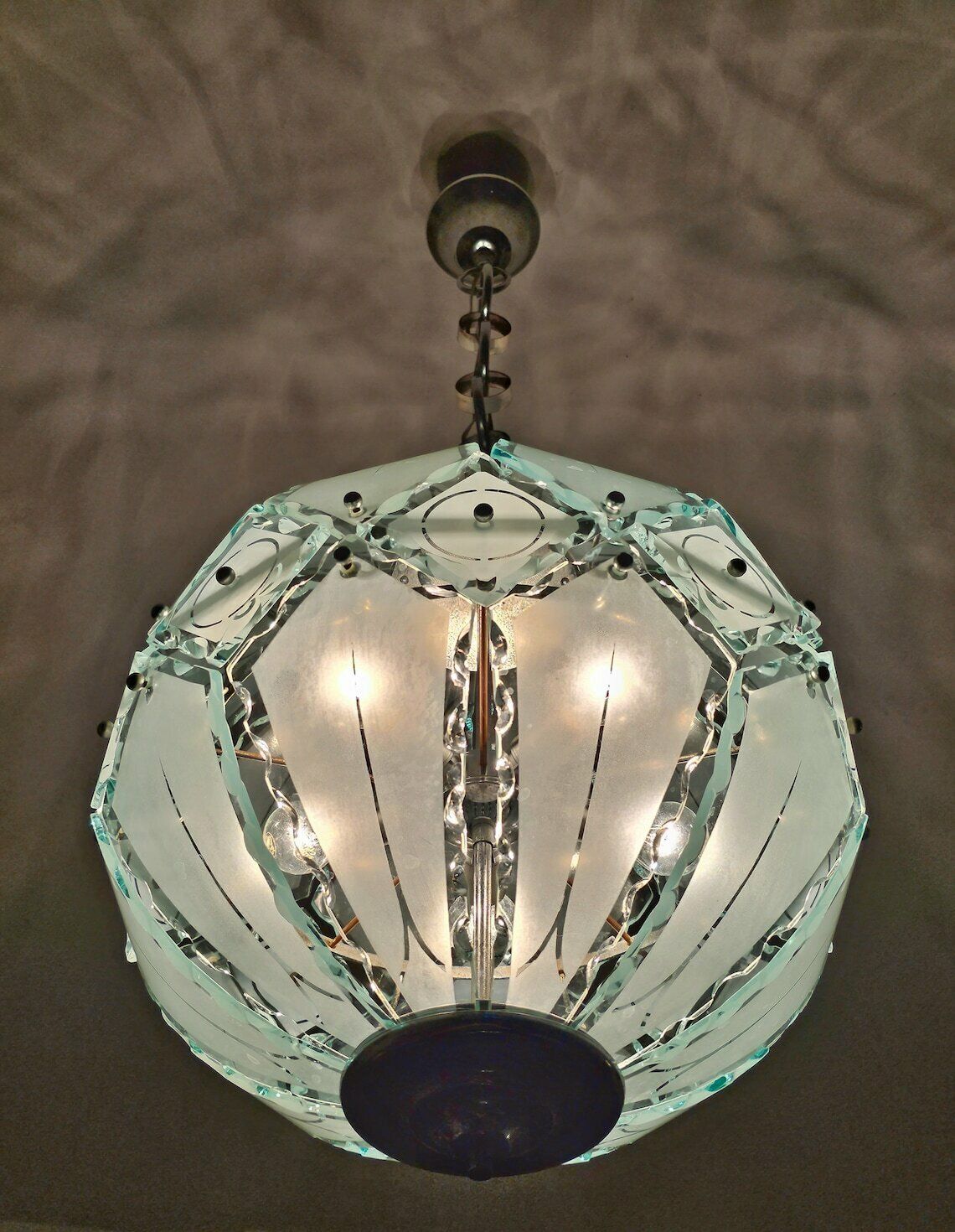Extra Large Mid Century Modern Glass Globe Pendant By Zero Quattro And Fontana Arte // Made In Italy In 1970s photo 3750.0