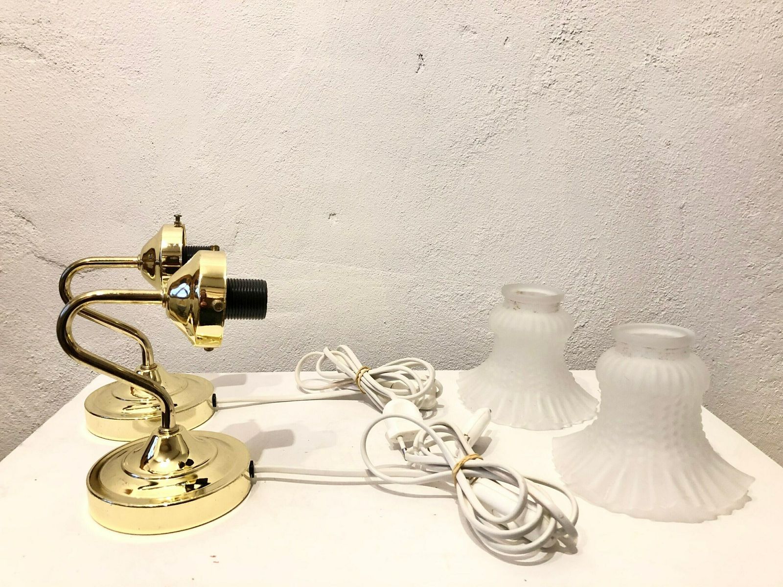 Danish Mid Century Wall Lamps With Patterned Glass Shades And Gold Metal Details   Design From Hagro A/S photo buy