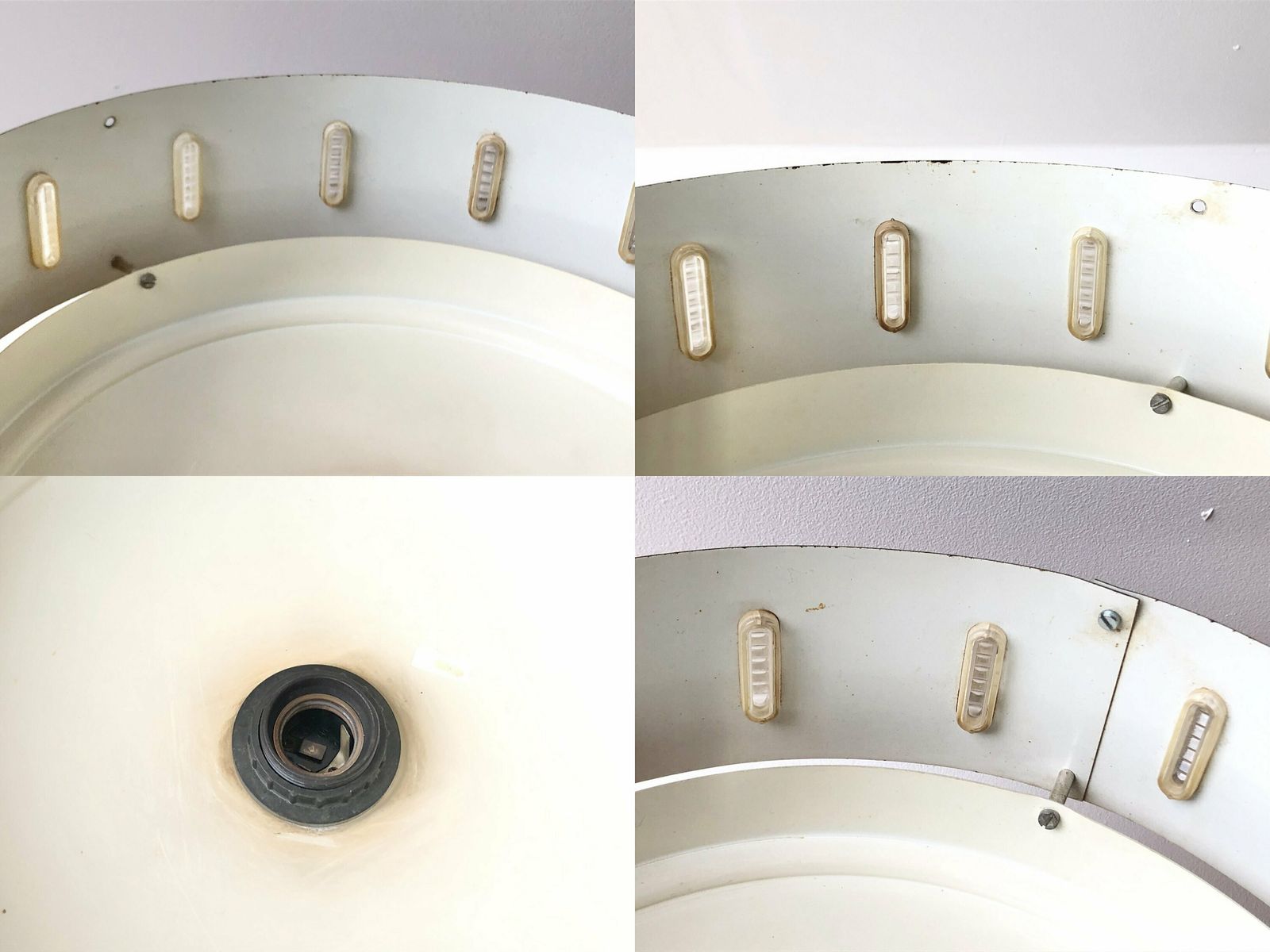 photo furniture Danish Mid Century Modern Design Ceiling Lamp With Gold Painted Metal Shade And Cool Circular Painted Wood Patterned Shade