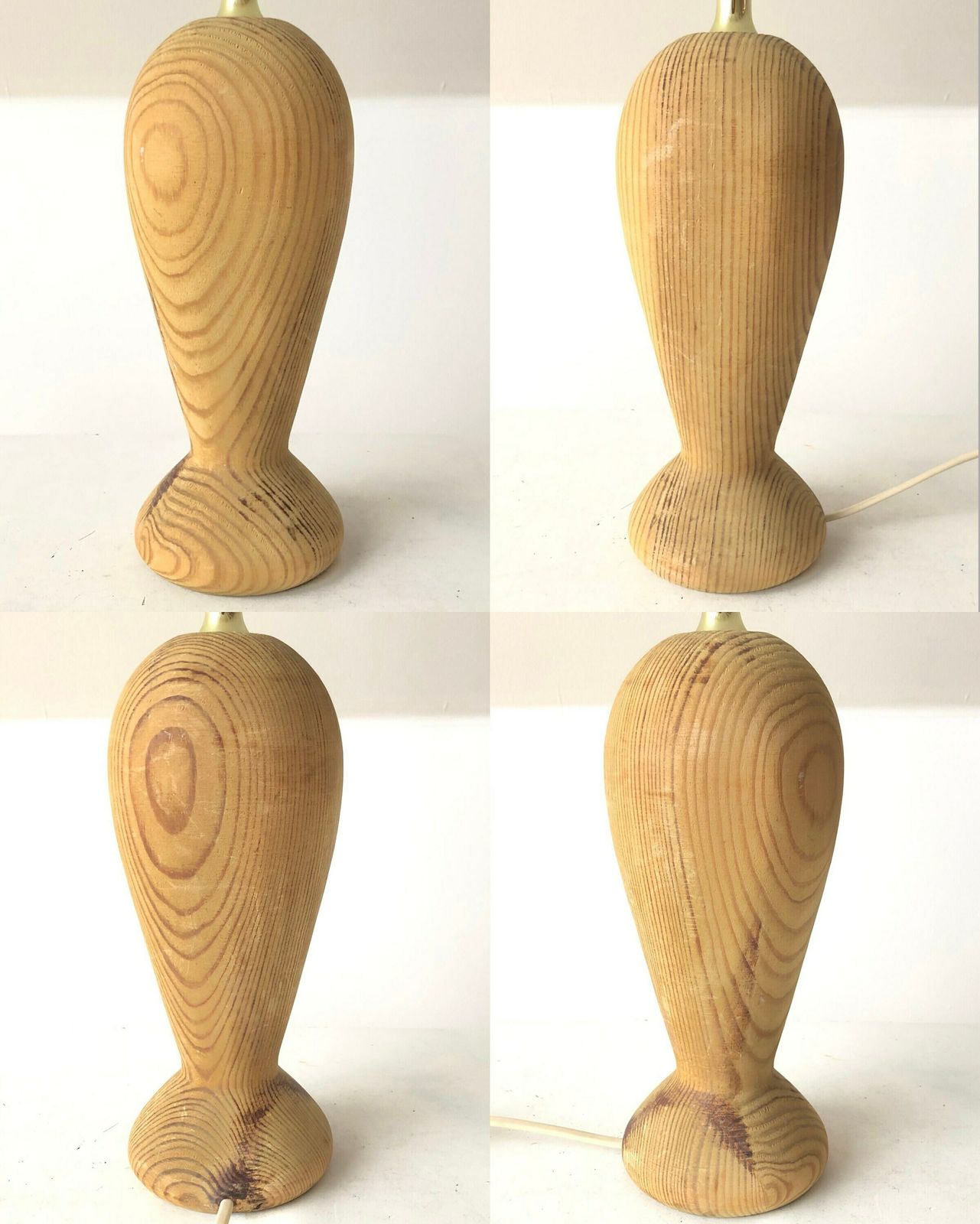 Vintage Danish Mid Century “Scanlamps” Table Lamp In Solid Wood With Organic Shape And Pink Flower Pattern Pleated Shade photo vinterior
