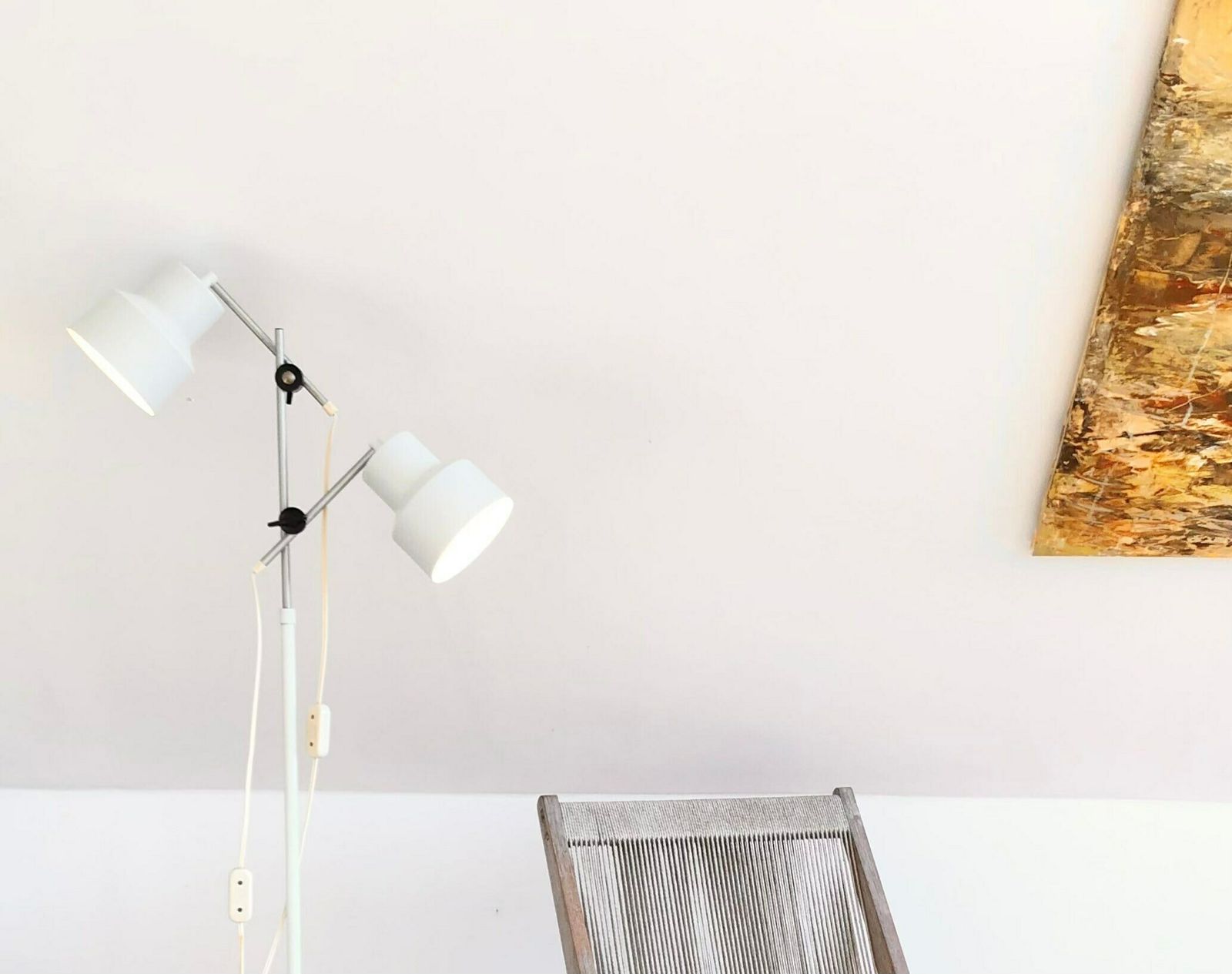 Danish Mid Century Minimalist Design Floor Lamp In White Painted Metal With Adjustable Twin Shades Snd Aluminium Details photo Lighting