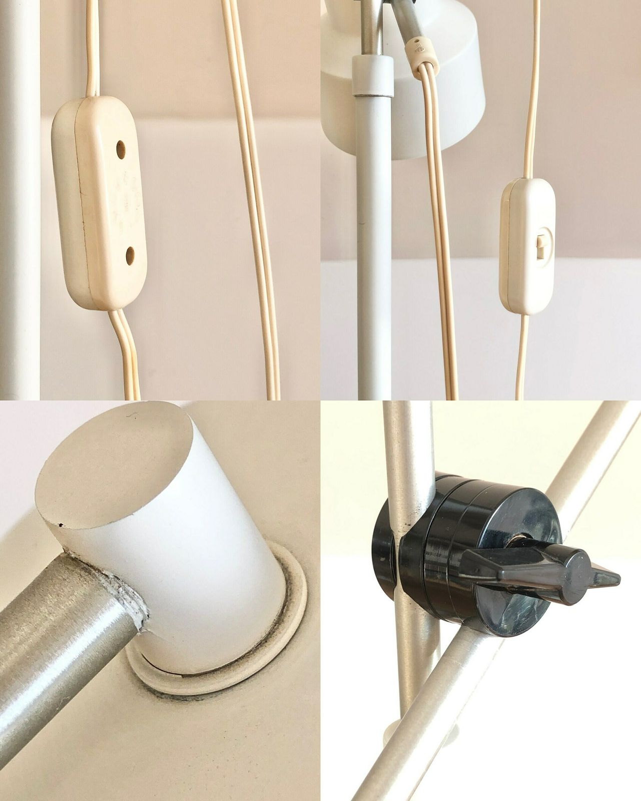 Danish Mid Century Minimalist Design Floor Lamp In White Painted Metal With Adjustable Twin Shades Snd Aluminium Details photo vintage