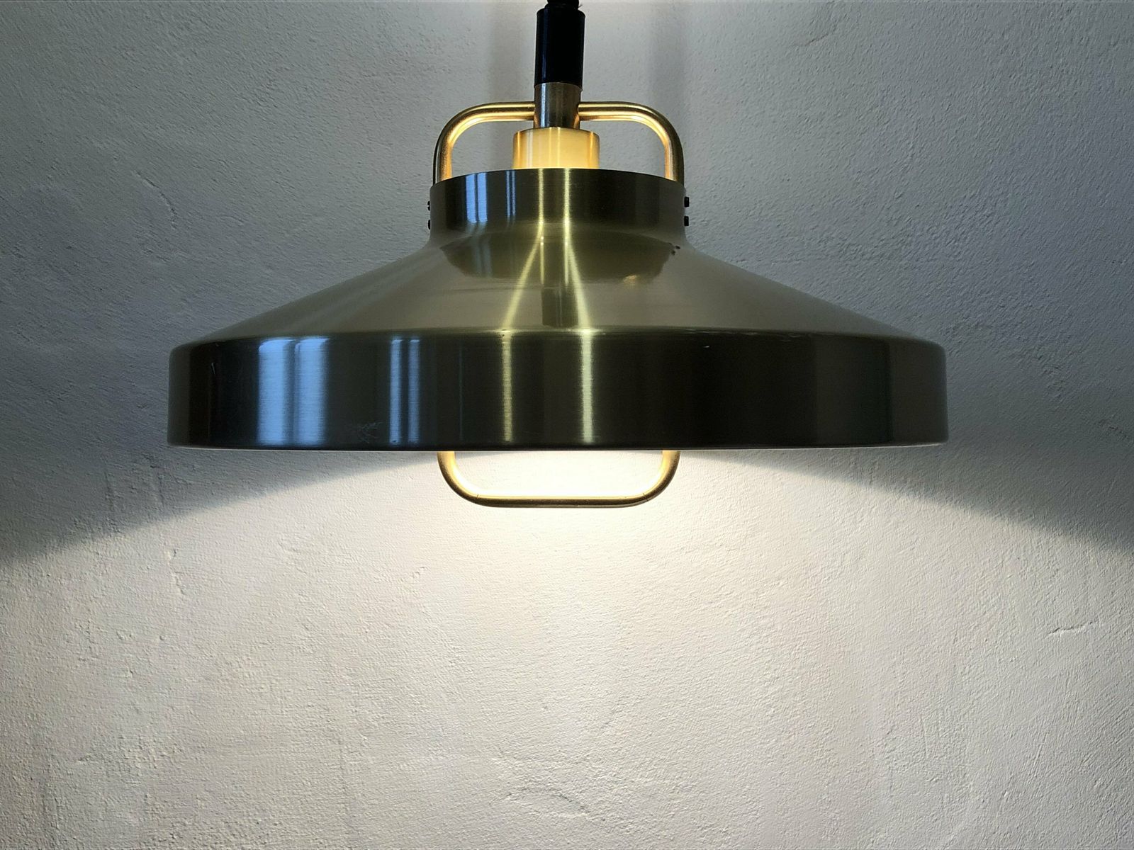 Danish Mid Century Modern Ceiling Lamp In Gold Colored Aluminium With Hanger And Great Look photo furniture
