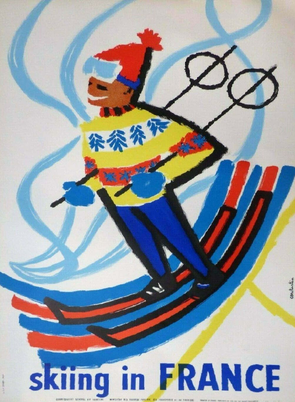 Constantin   Skiing In France Original Vintage Poster