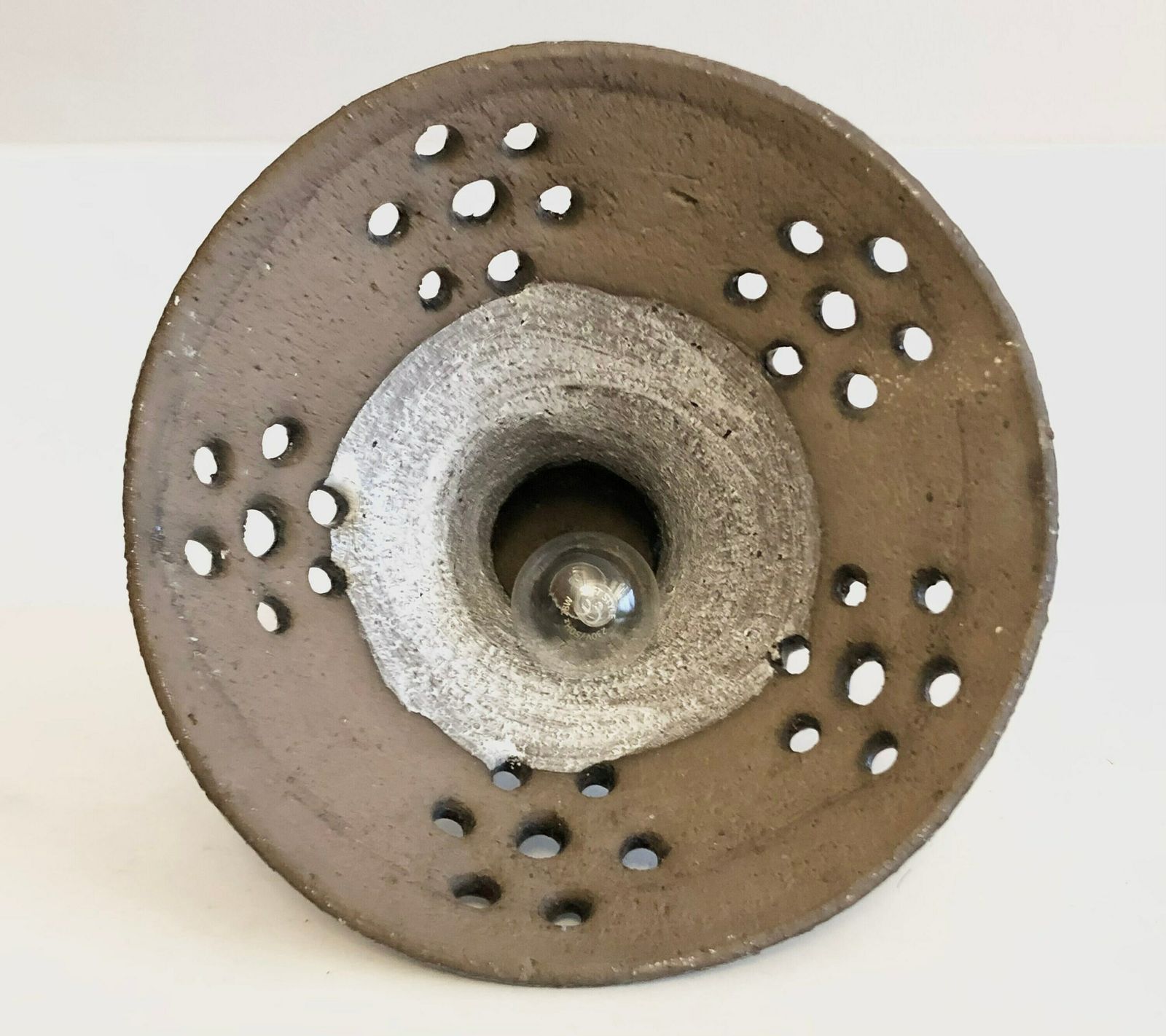 Mid Century Modern Danish Design Stone Ware Ceramic Ceiling Lamp With Dark Orange Brown Glaze And Floral Perforated Pattern photo buy