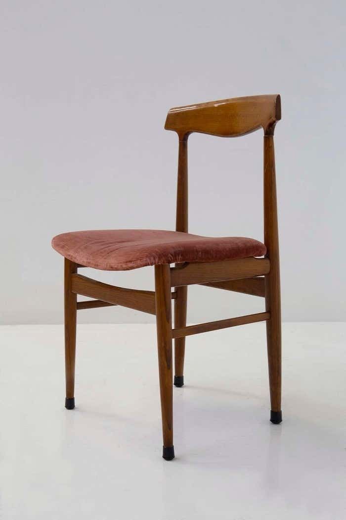 photo for sale Set Of Five Italian Wood And Velvet Chairs