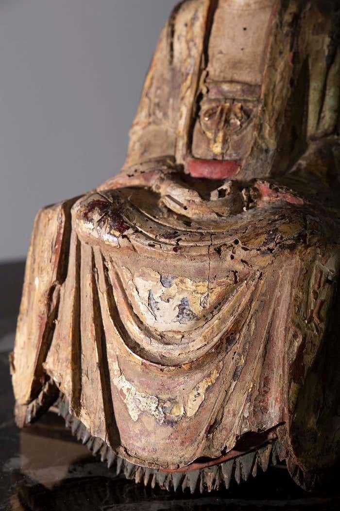Polychrome Wooden Statue Depicting Guanyin Bodhisattva  Ming  16th Century photo for sale