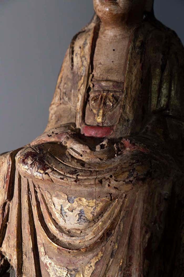 Polychrome Wooden Statue Depicting Guanyin Bodhisattva  Ming  16th Century photo 10653.0