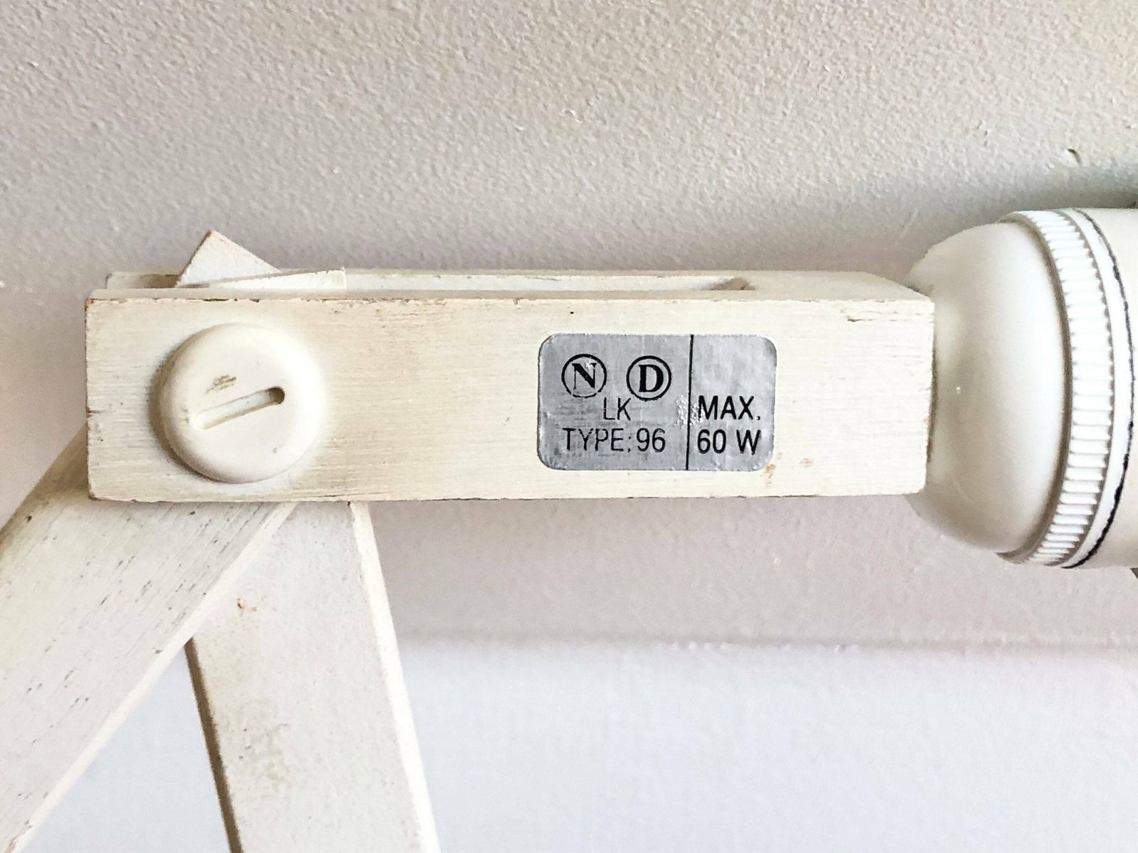 Vintage Danish Original Le Klint Design “Lk 96” Mid Century Scissor Wall Lamp In White Painted Wood With Red Pleated Shade photo 221.0