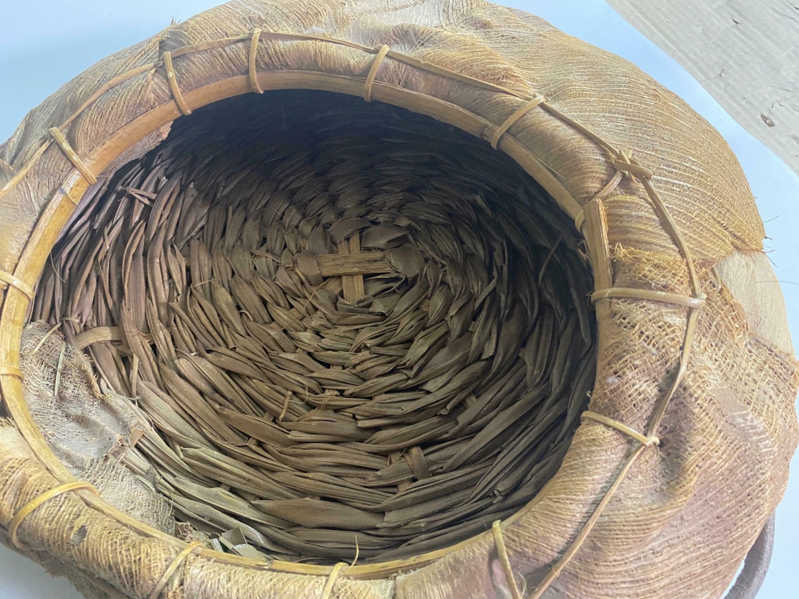 Home Decor Rattan And Wood Italian Large Basket Bowl Centerpiece, 1970s photo