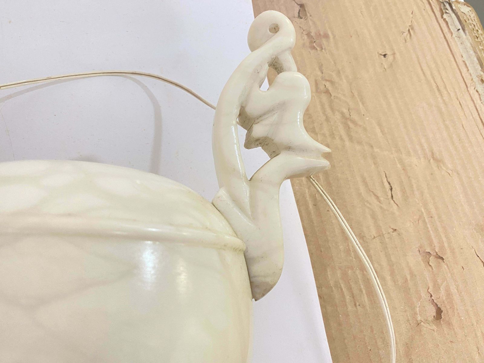 Art Deco Alabaster Urn Uplighter Table Lamp, White Color France, Circa 1960 photo buy