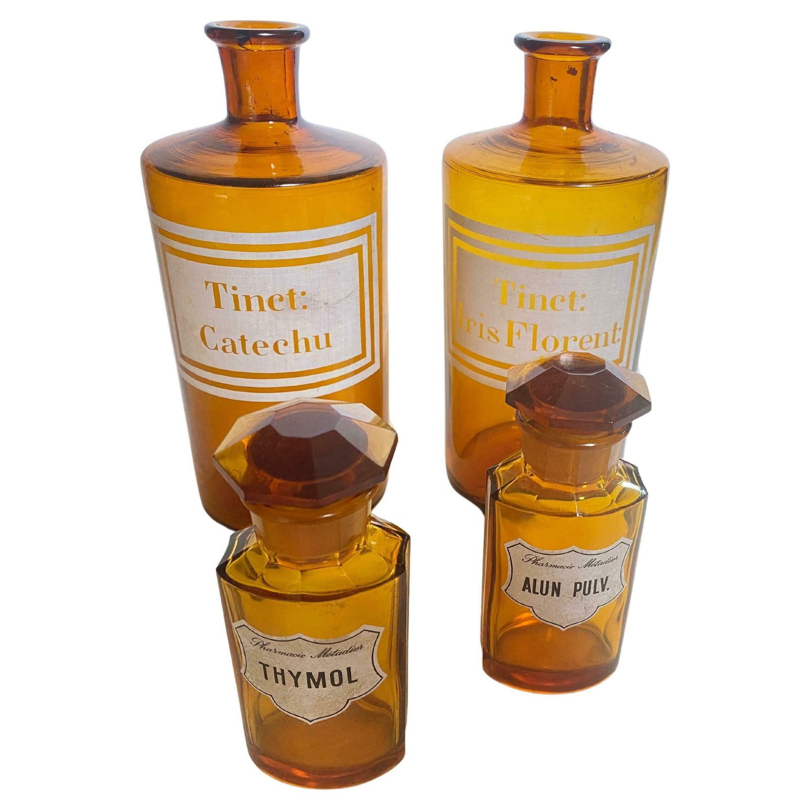 French Cobalt Orange Pharmacy Bottles Set Of 4 Circa 20th Century