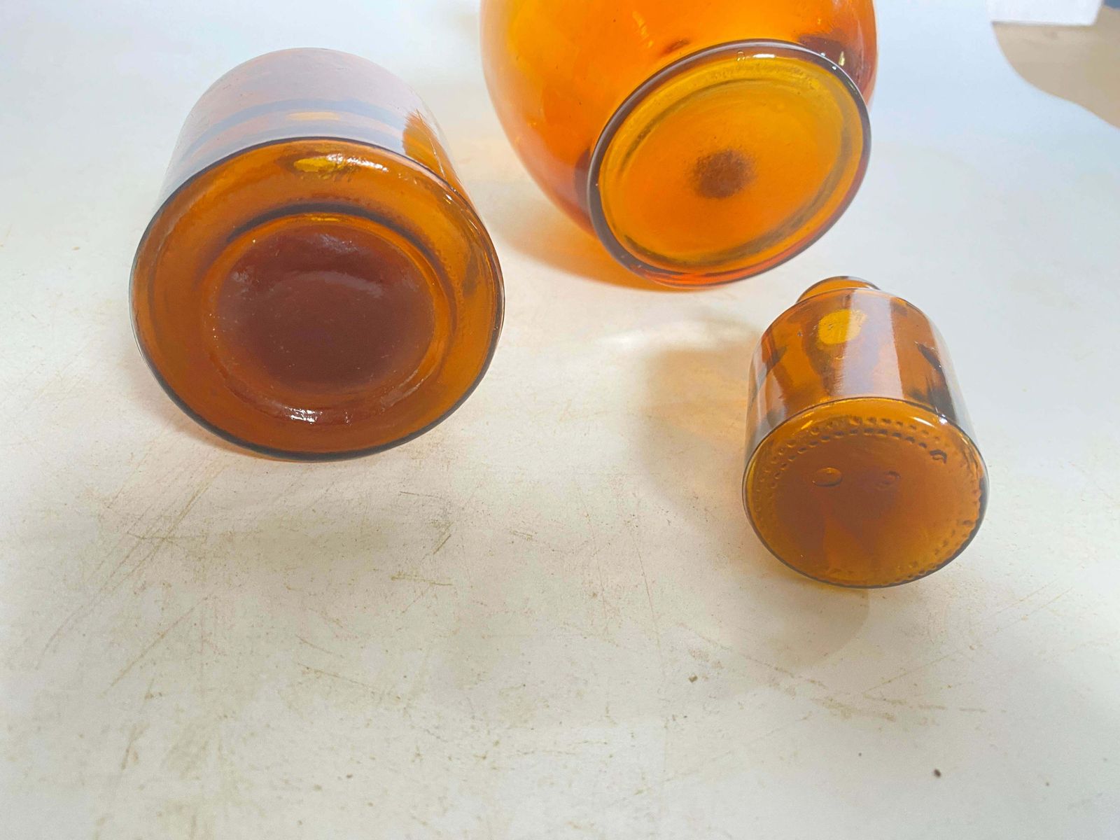 French Cobalt Orange Pharmacy Bottles Set Of 3 Circa 20th Century photo vintage