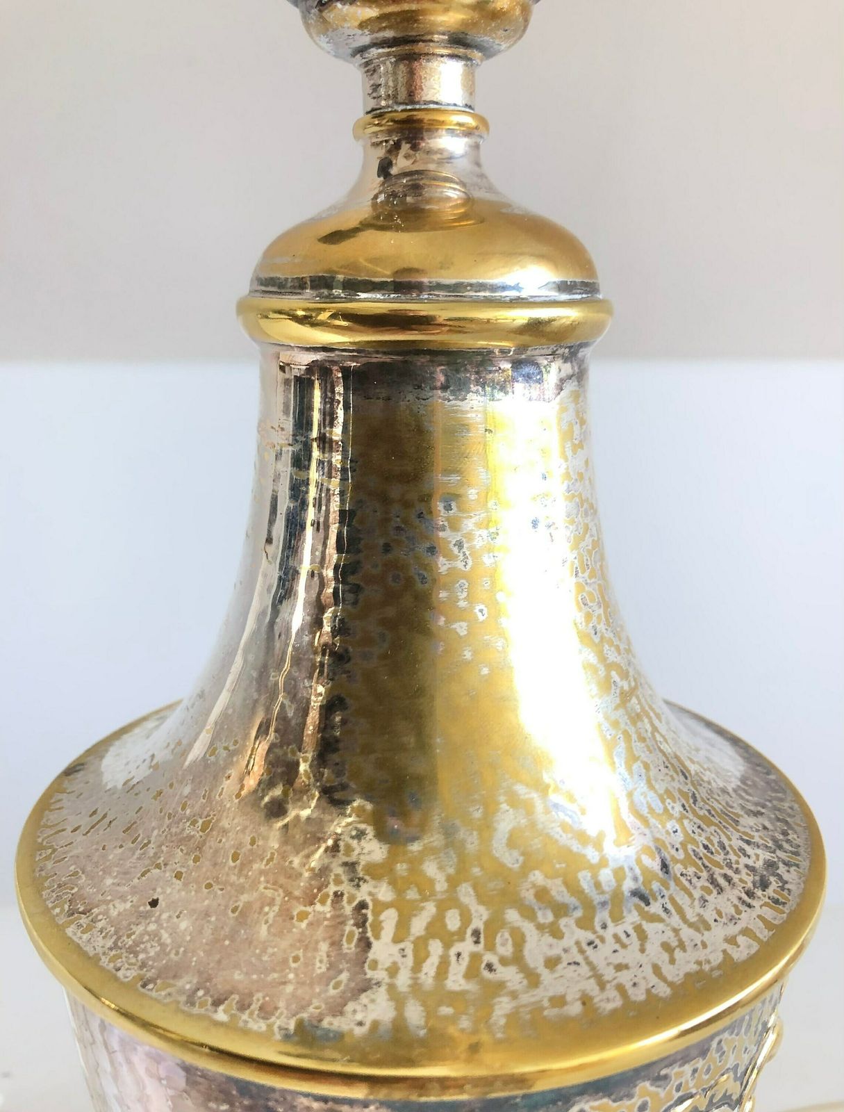 Danish Art Deco Brass And Silverplate Table Lamp In Organic Shape With Decoration And White Shade   Design By G. Traberg Sølv, Fredericia photo vinterior