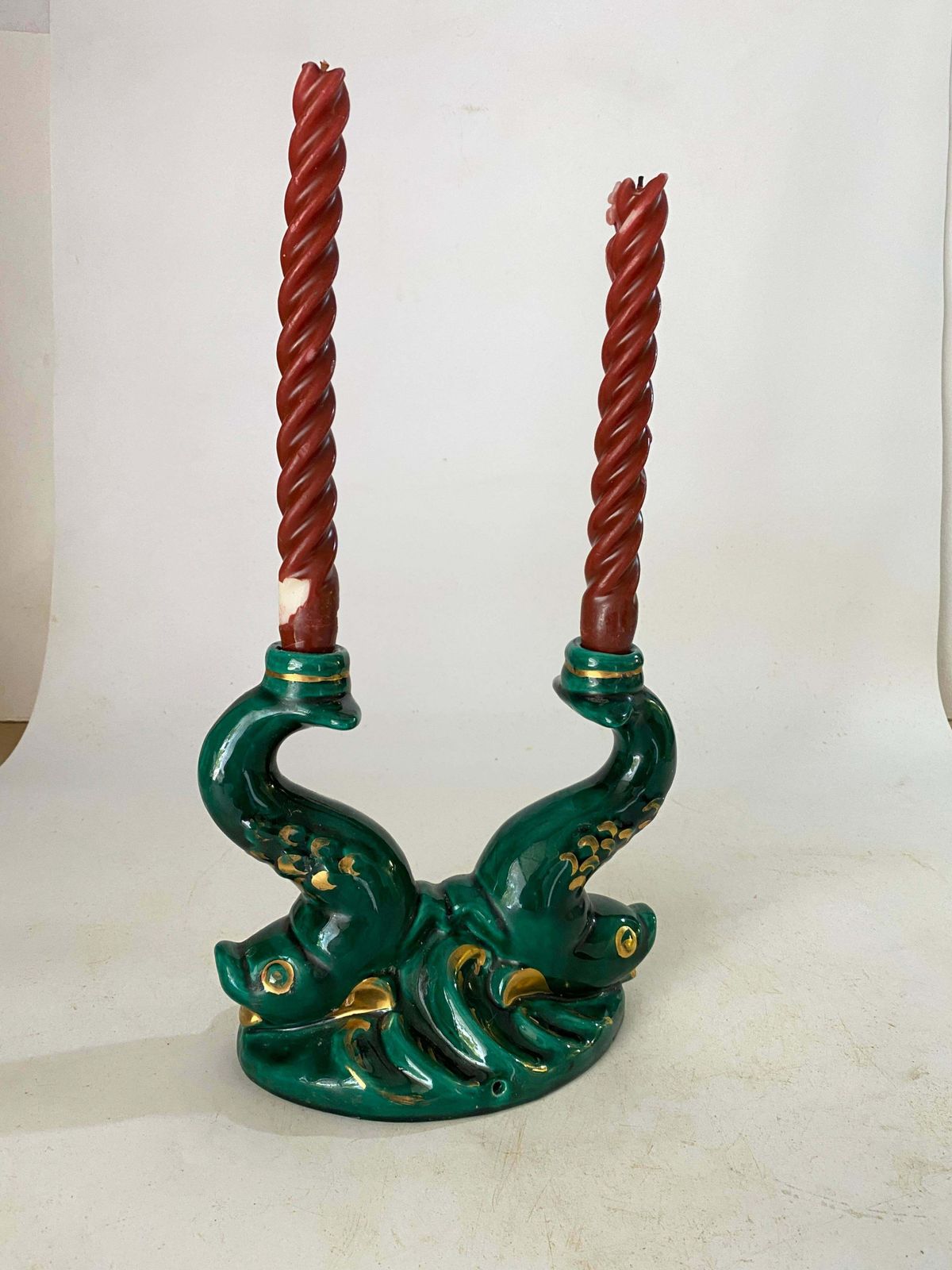 French Of Candle Holder Ceramic France 1970s With Red Old Candles photo for sale