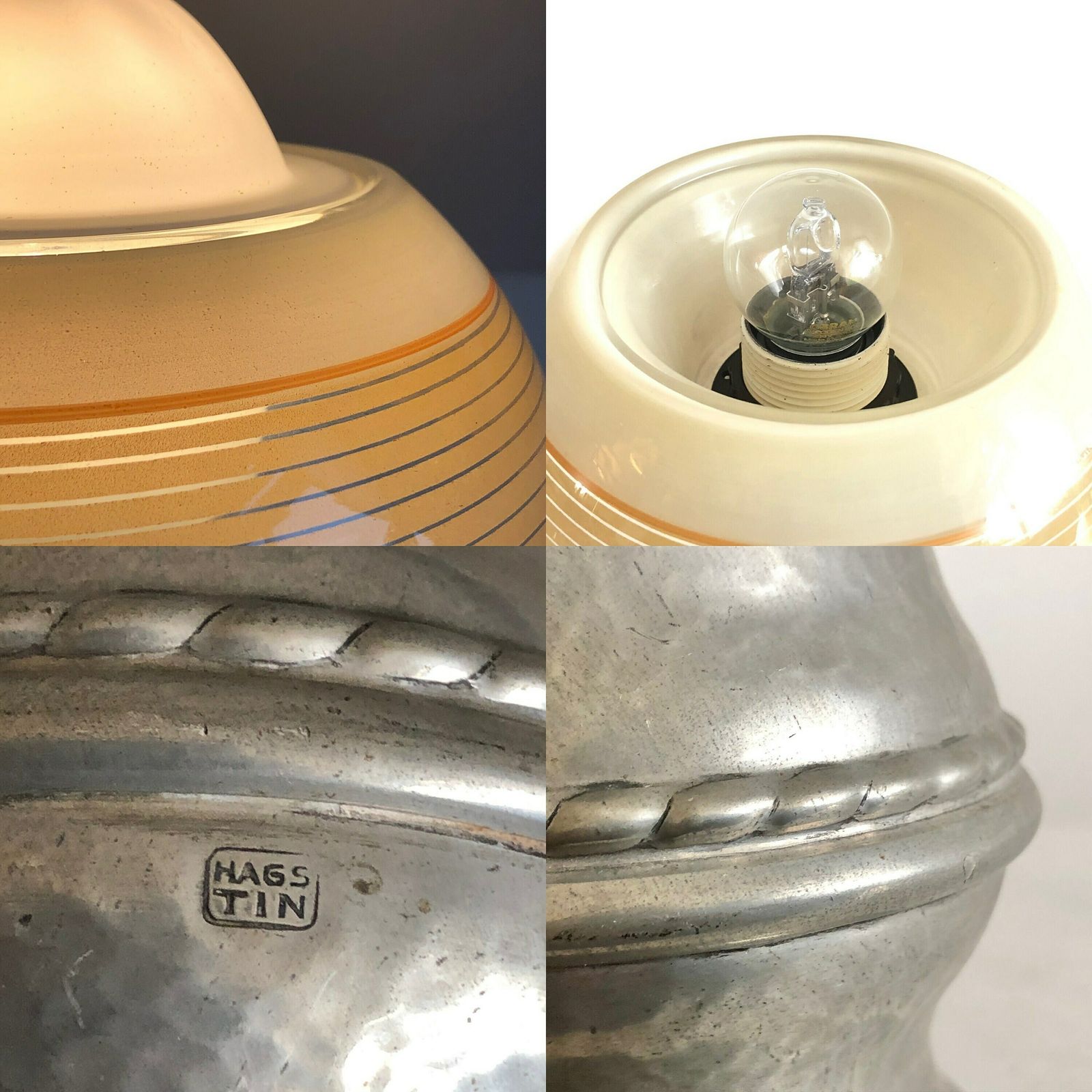 photo for sale Danish Early Art Deco Hags Design Table Lamp In Pewter With Rare “Fried Egg” Glass Shade