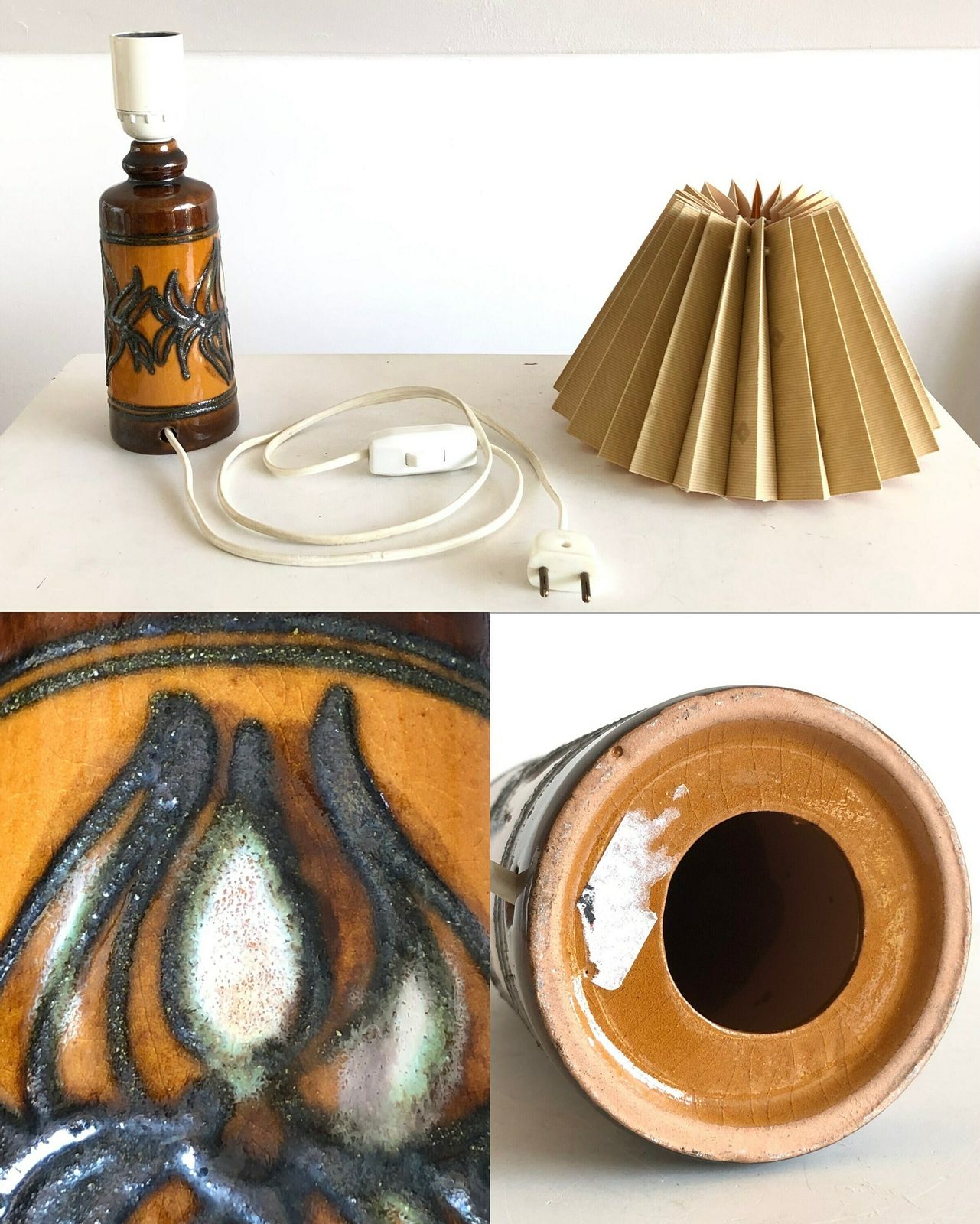 photo furniture Danish Mid Century Ceramic Table Lamp With Black, Green, Beige And Brown Nuanced Glaze Decoration In Modernist Artistic Design