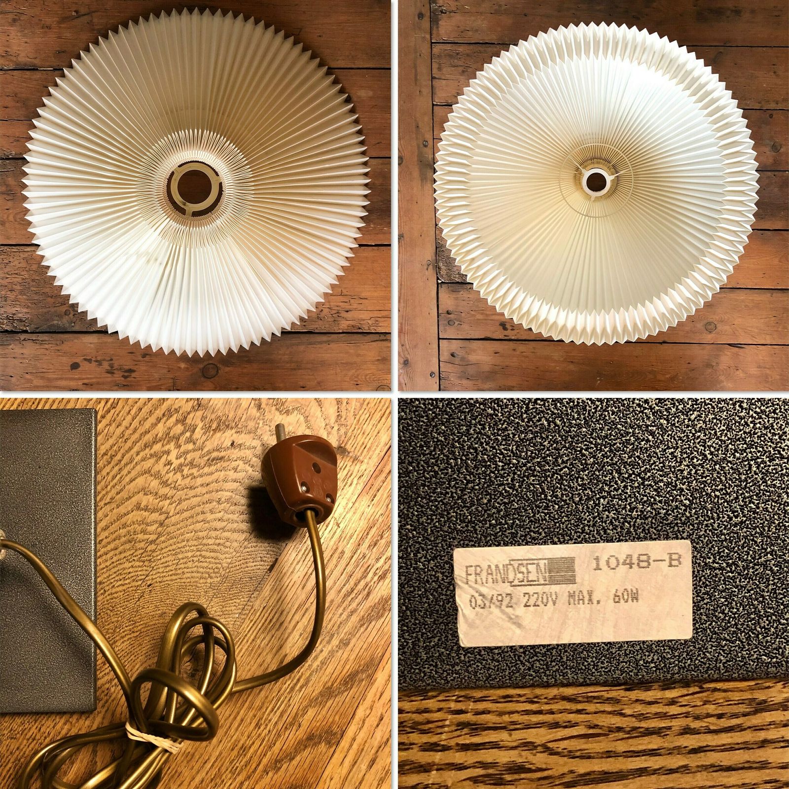 photo for sale Danish Design Postmodern Table Lamp In Grey And Gold Metal With Large Le Klint Pleated Shade