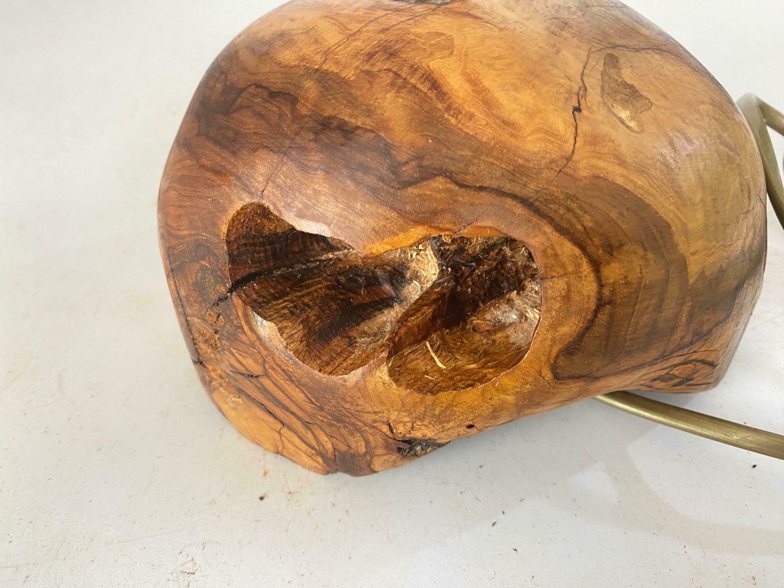 photo for sale Sculptural Table Lamp Carved In An Olive Wood Block France 1950