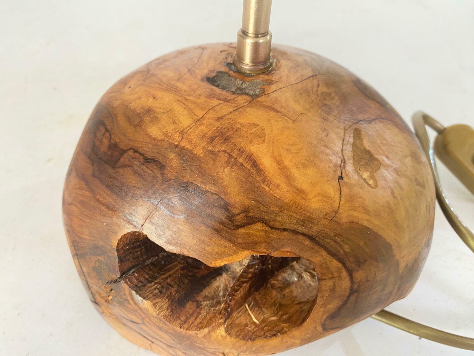 Lighting Sculptural Table Lamp Carved In An Olive Wood Block France 1950 photo