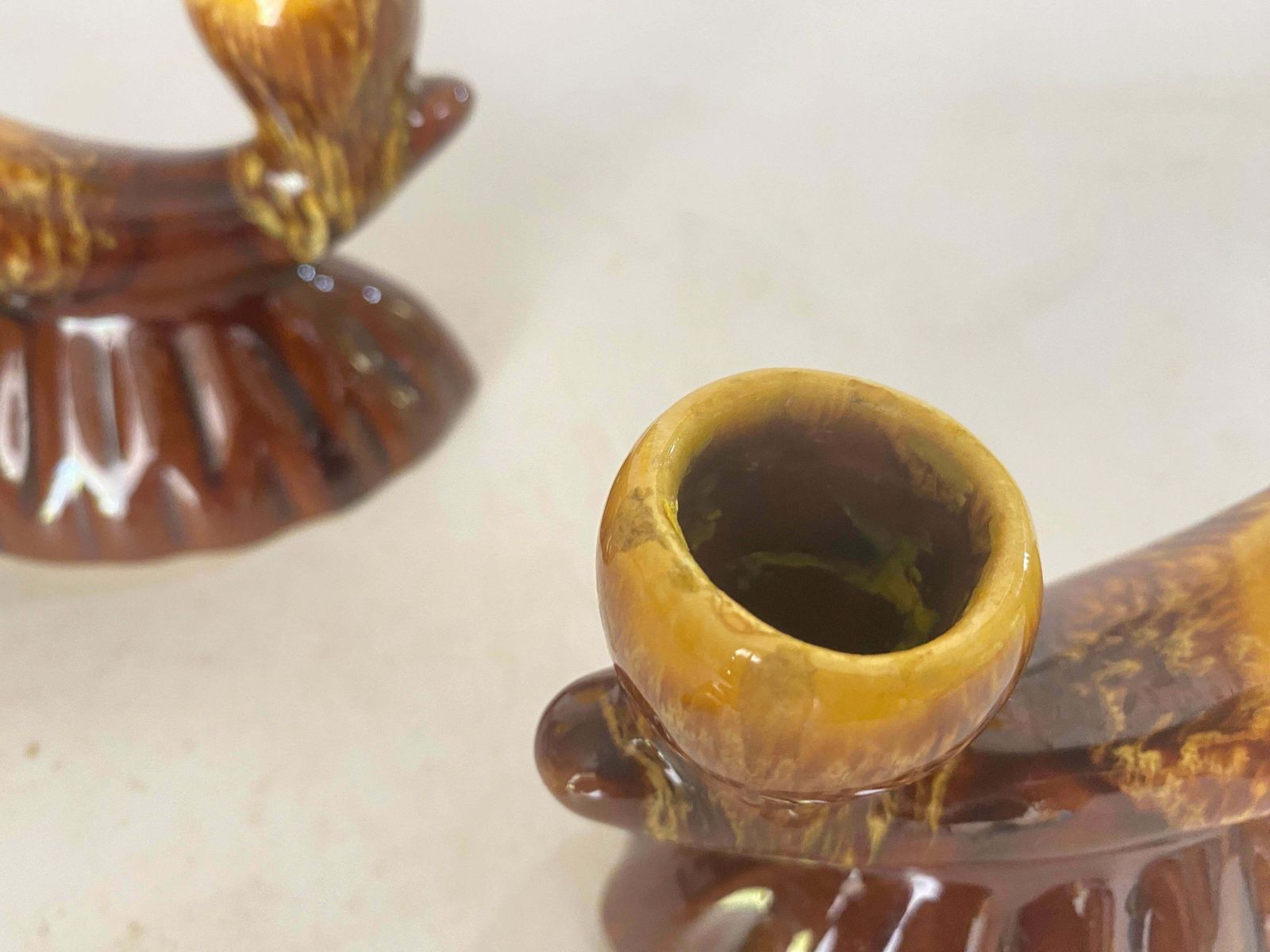 French Pair Pair Of Candle Holder Ceramic France 1970s With Yellow Old Candles photo 288.0