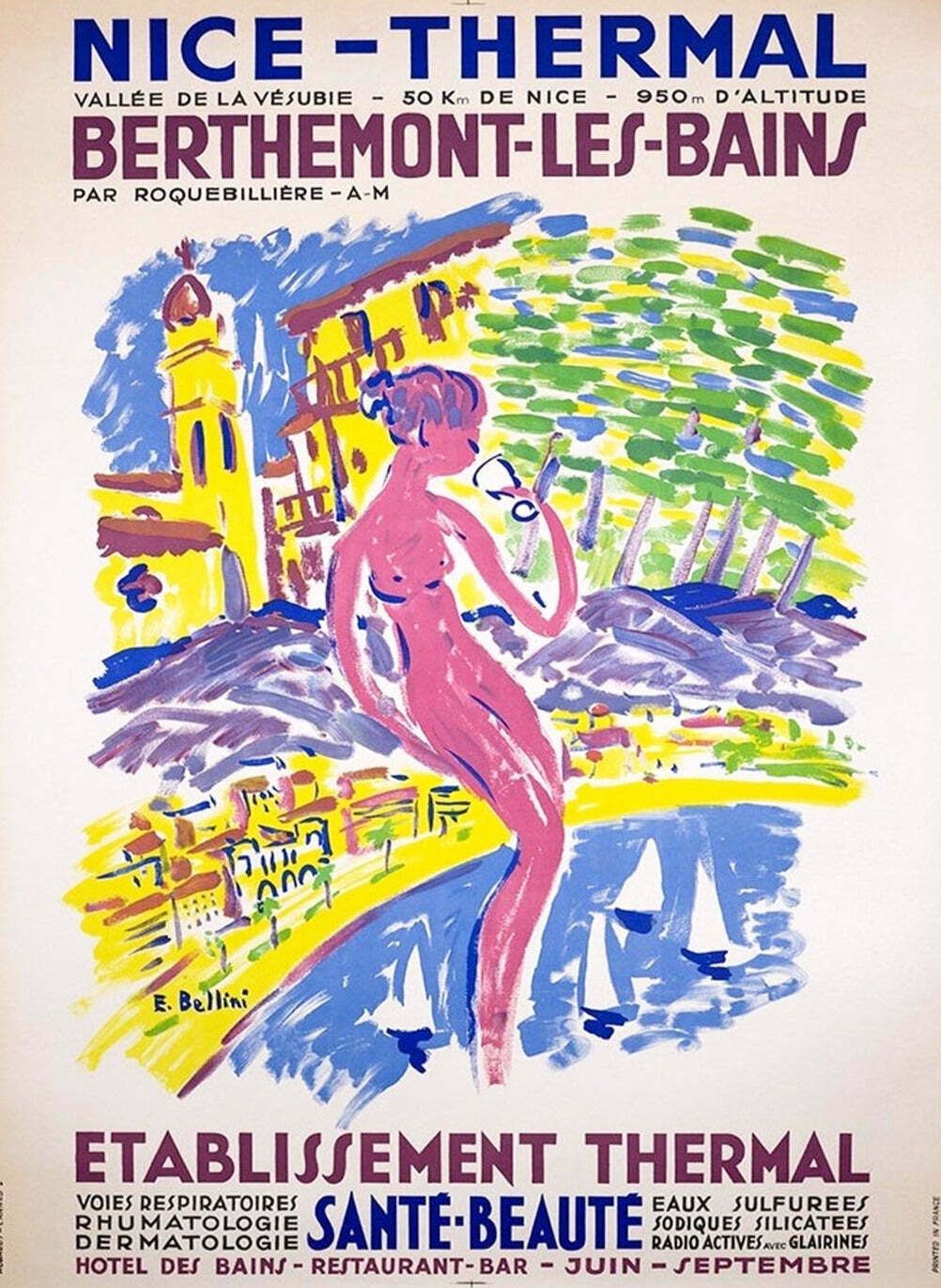 Nice   Thermal Berthemont Les Bains Original Vintage Poster