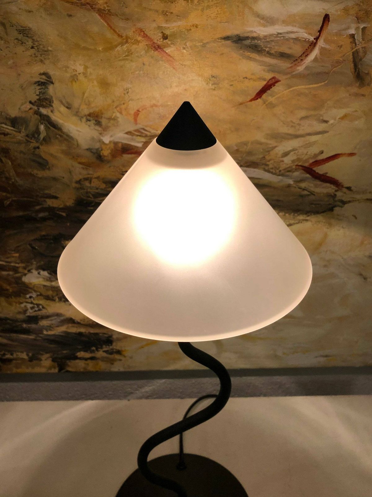 Danish Postmodern Table Lamp In Organic Shaped Swaying Metal Base And Pointy Glass Shade   Design From E.S. Horn photo buy