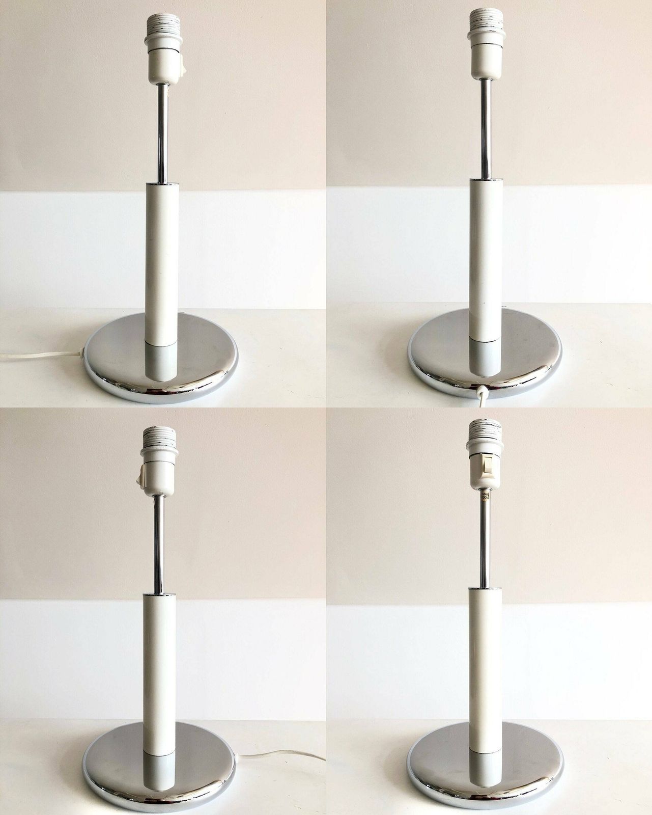 Swedish Vintage Minimalist Postmodern Table Lamp With Chrome And White Metal Base And A Vintage Beige Pleated Shade   Design From Ceci M photo vintage