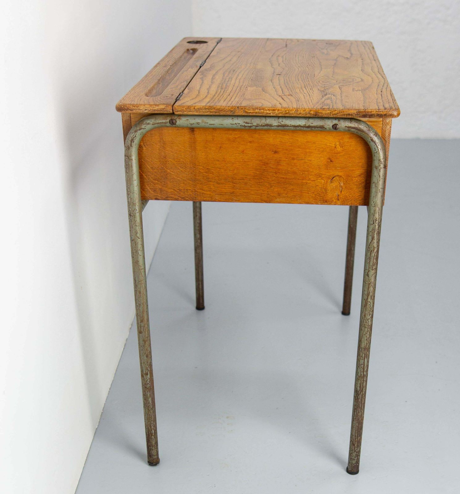 Student Oak & Iron Writing Table Slant Top Desk France, Mid 20th C photo Furniture